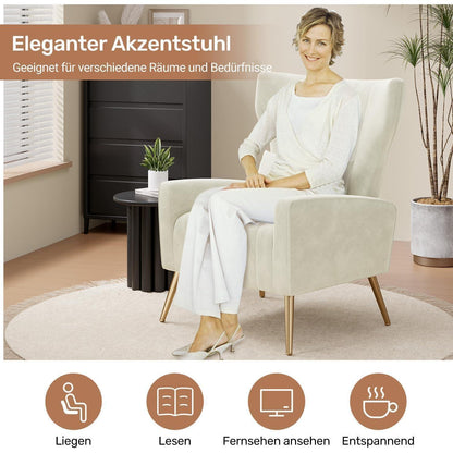 Relaxsessel 2er-Set mit Kopfkissen & Goldfüßen, Beige