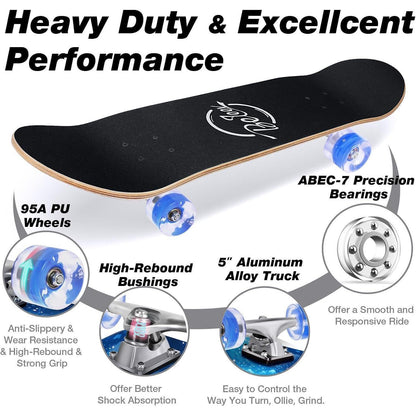Komplettes Cruiser Skateboard 31x8 Zoll mit LED-Rädern