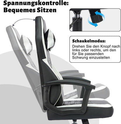 WOTSTA Gaming Stuhl ergonomisch Bürostuhl Racing Computerstuhl mit Kopf- und Lendenwirbelstütze für Erwachsene