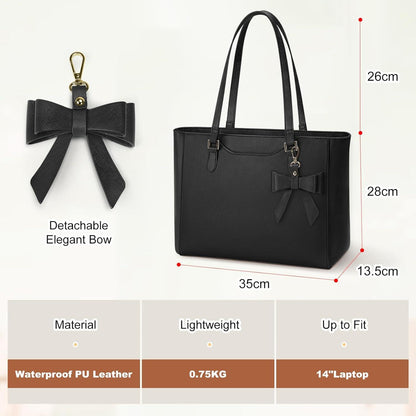 Handtasche Damen Groß Schwarz Wasserfest Leder Tote Bag