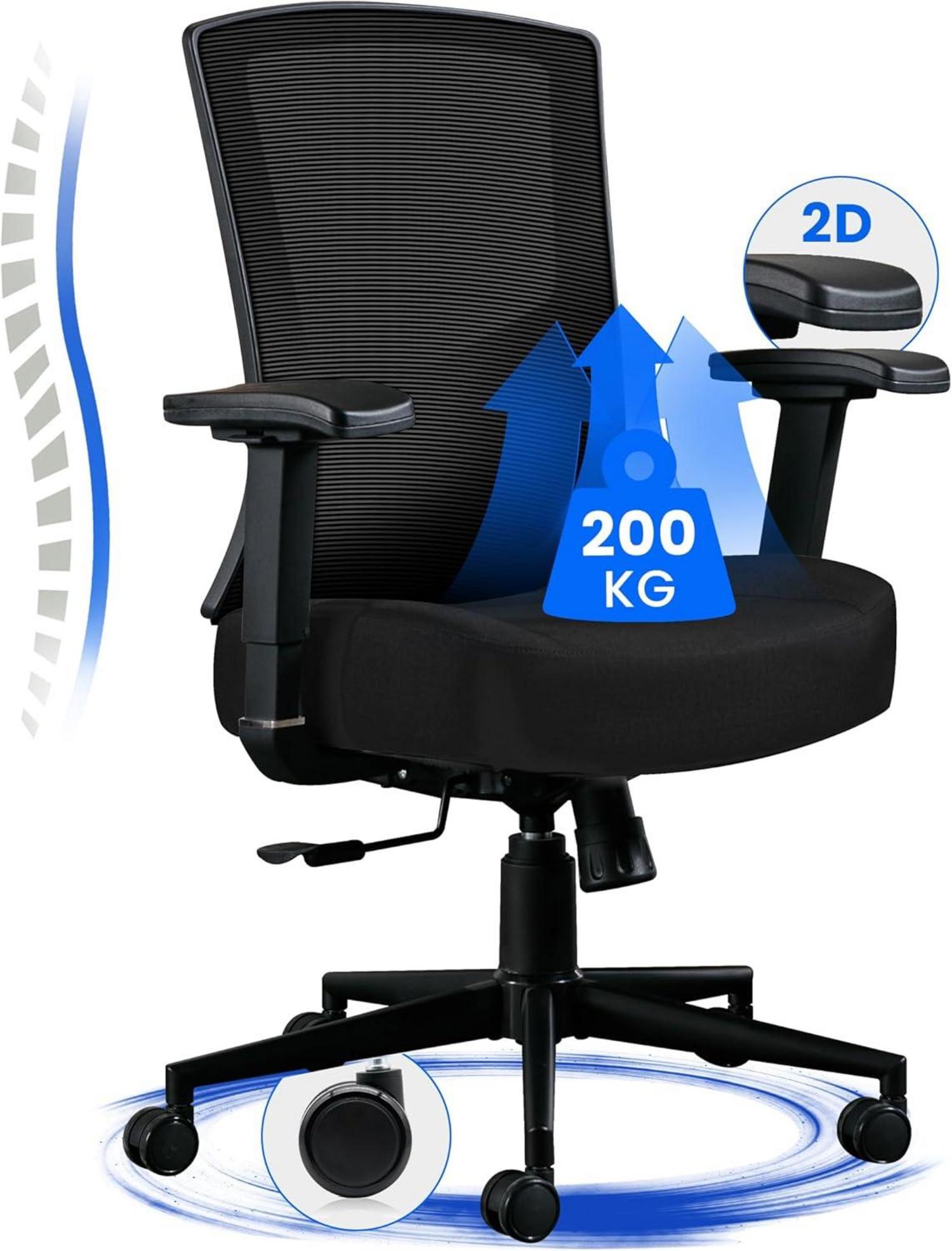 Ergonomischer Hoher Bürostuhl 200KG Schwarz Mesh Chair