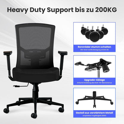 Großer Bürostuhl 200KG: Ergonomischer High Back Schreibtischstuhl für