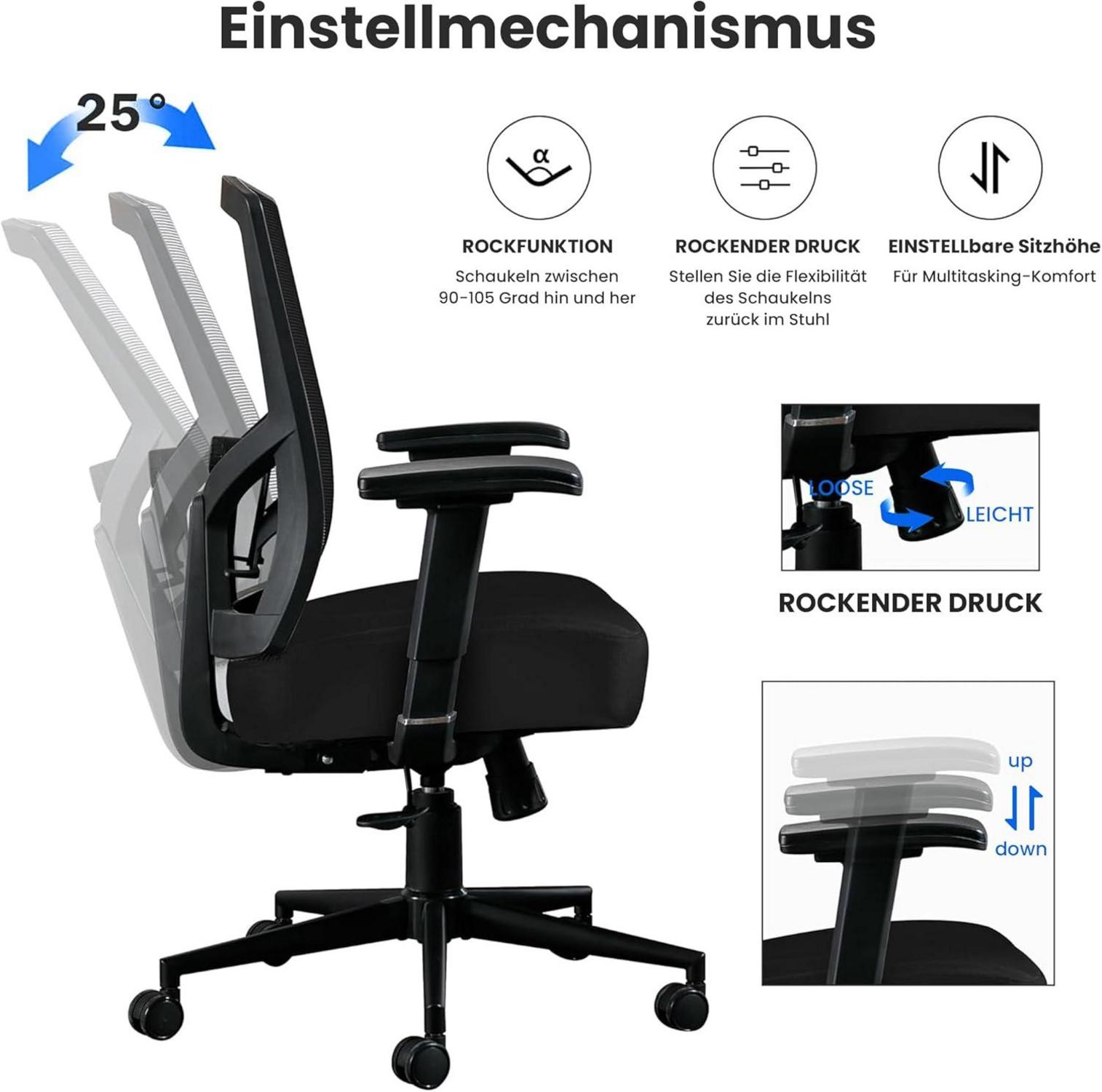 Ergonomischer Bürostuhl Big and Tall 200KG, High Back, Heavy Duty Mesh Schwarz