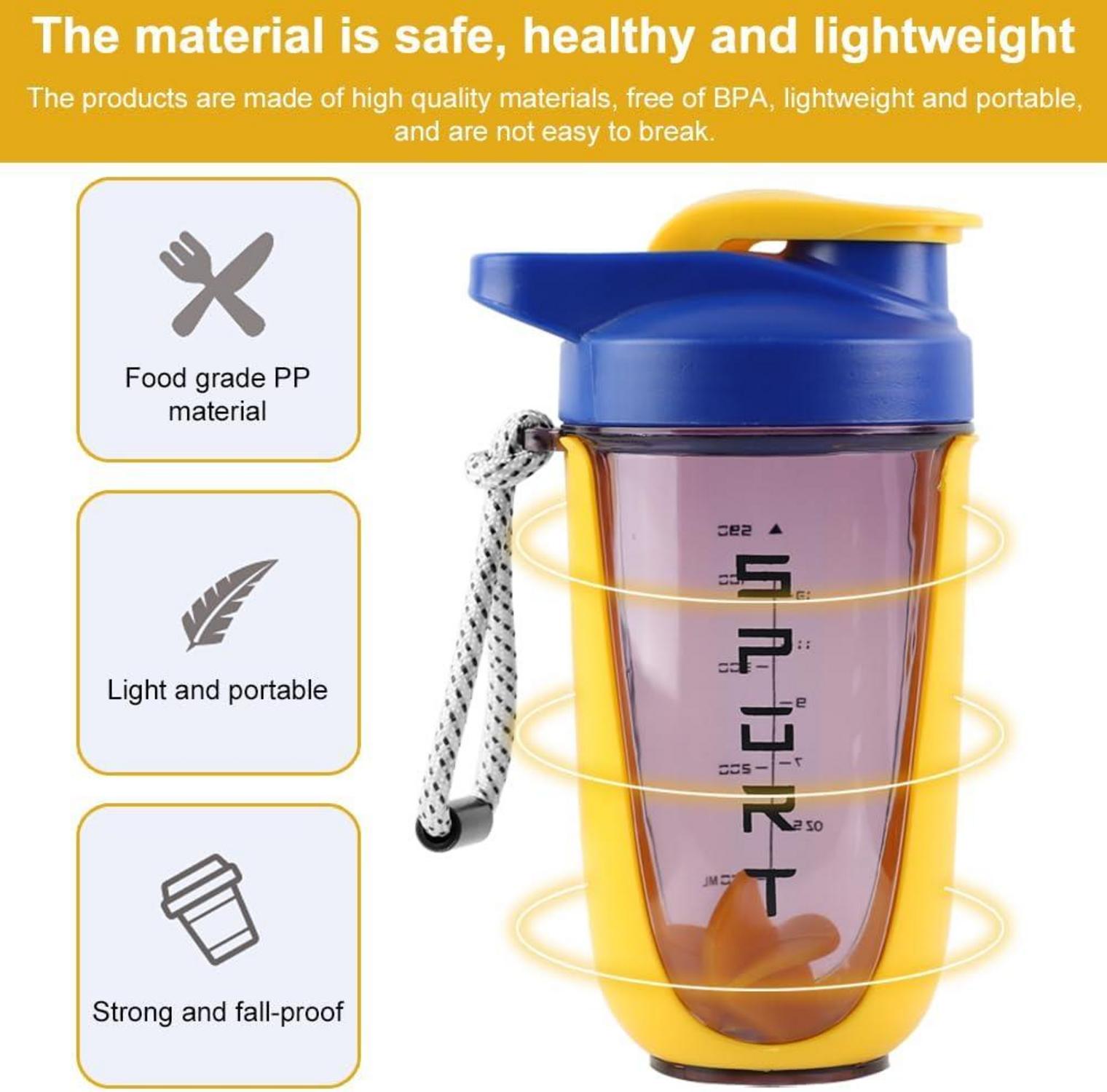 Protein Shaker 600ml mit Mixerkugel, Sieb, Mess-Skala & Auslaufsicher