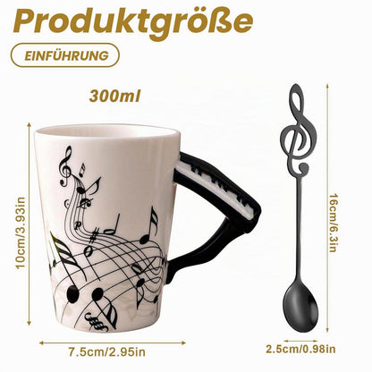 Musik Kaffeebecher mit Löffel – 250ml Porzellan Tasse