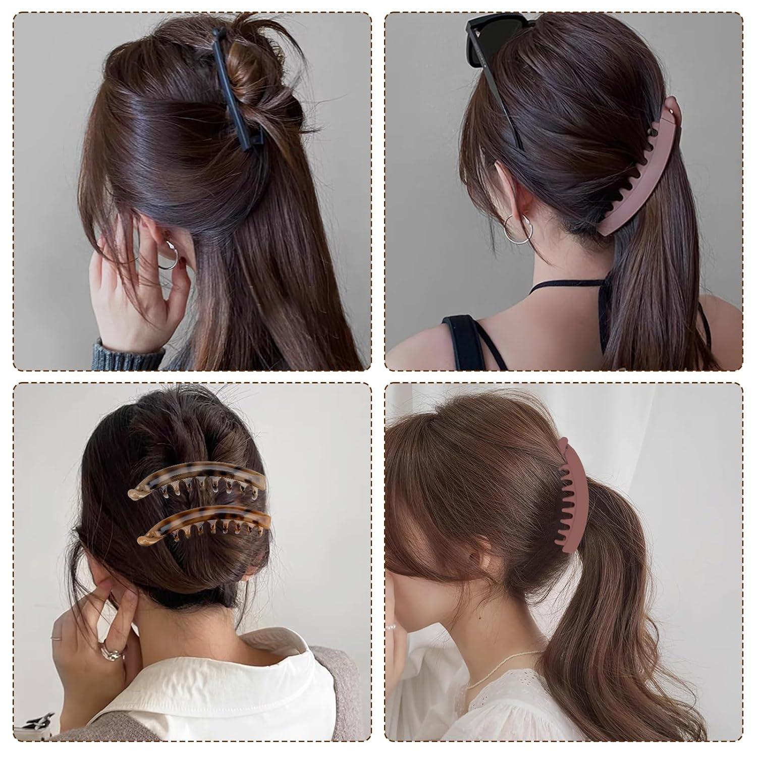6er Set Groß Bananen Haarspangen Vintage Leopard Haarclips Damen Mädchen