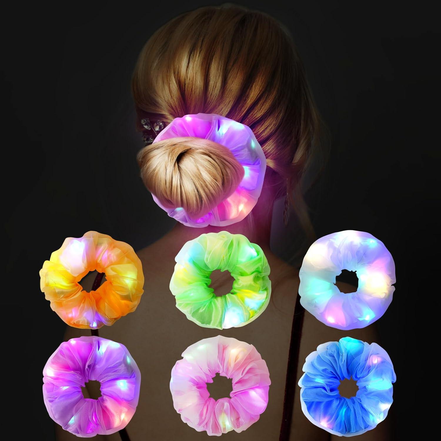 Leuchtende Haargummis 6er-Pack elastische Stirnbänder LED Neon