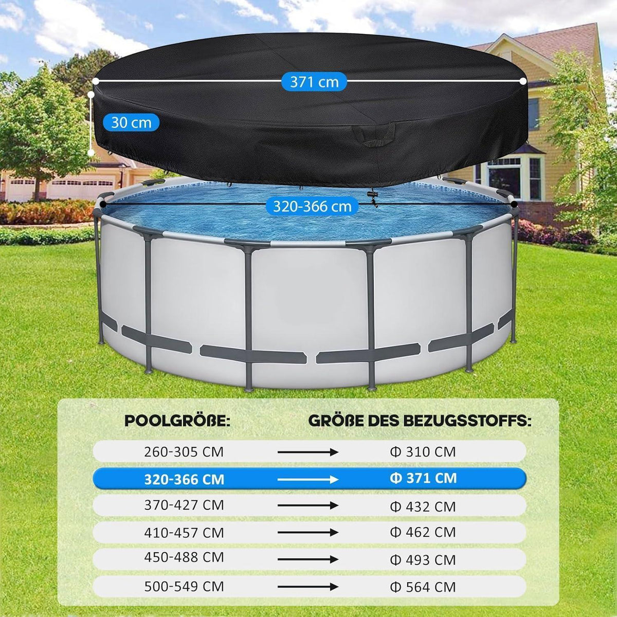 Runde Poolabdeckung Ø 370 cm – Wetterfest & UV-Resistent