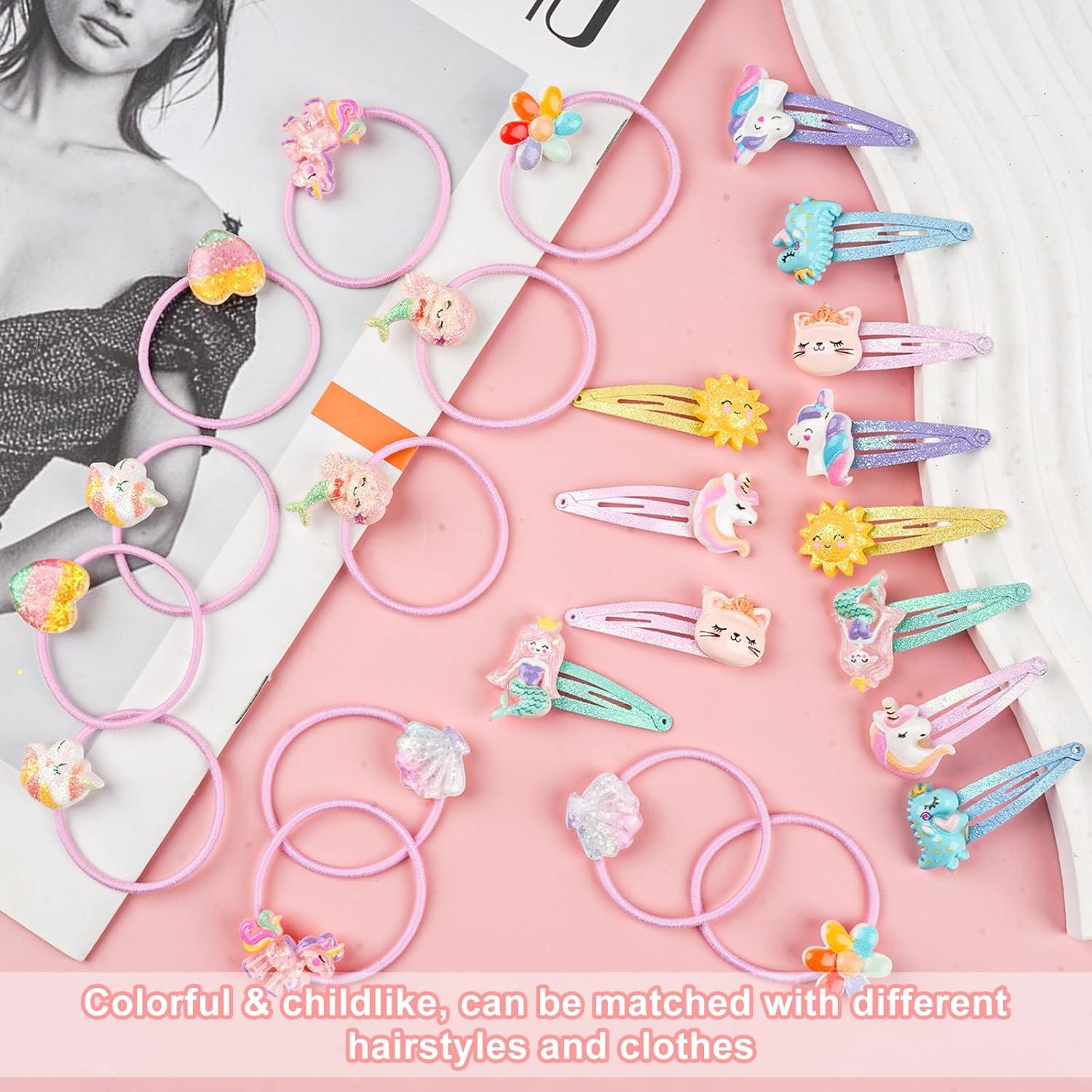 24 Stück Mädchen Haarspangen Haargummis Set Regenbogen Blumen Glitzer Geschenke