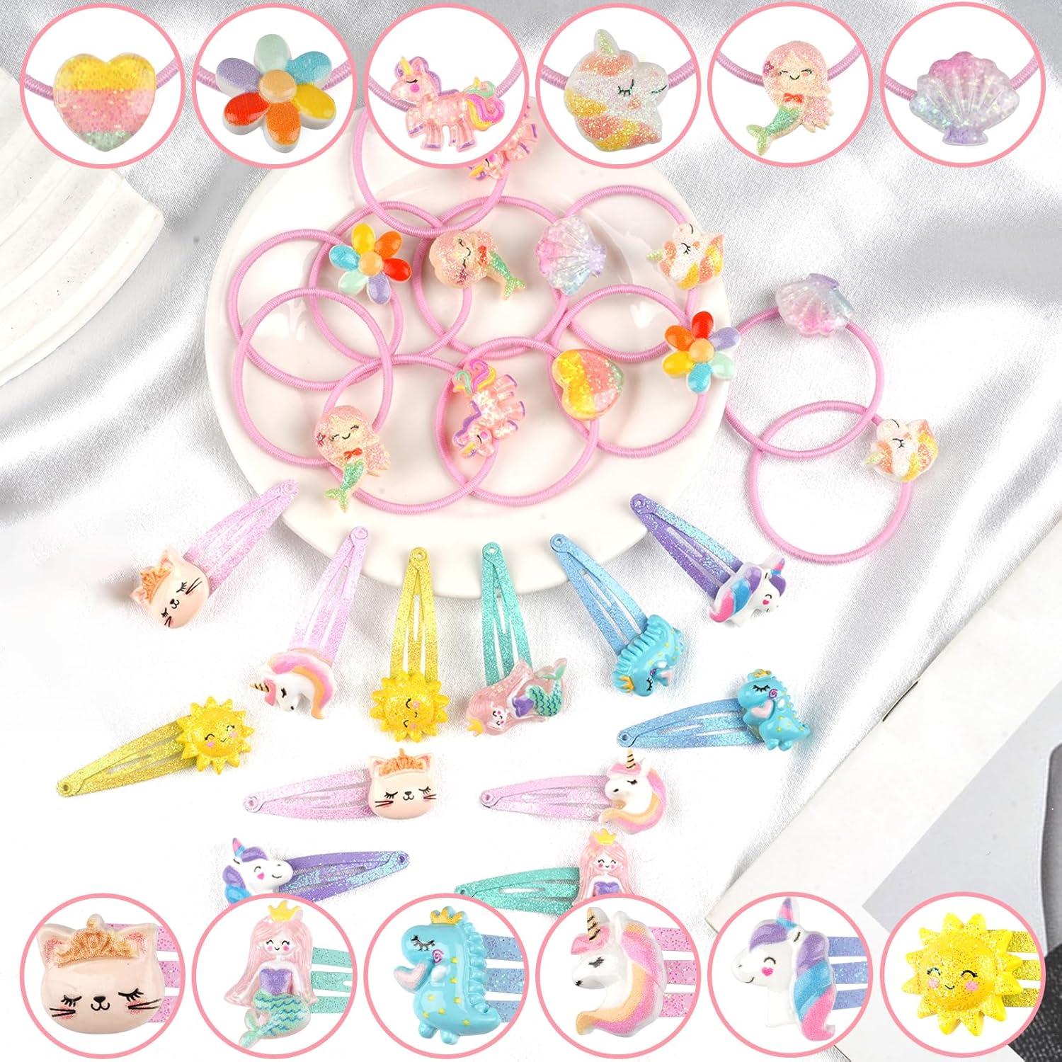 24 Stück Glitzer Haarspangen Haargummis Mädchen Geschenk Set