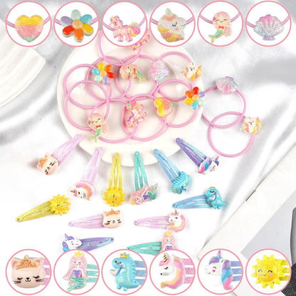 24 Stück Glitzer Haarspangen Haargummis Mädchen Geschenk Set