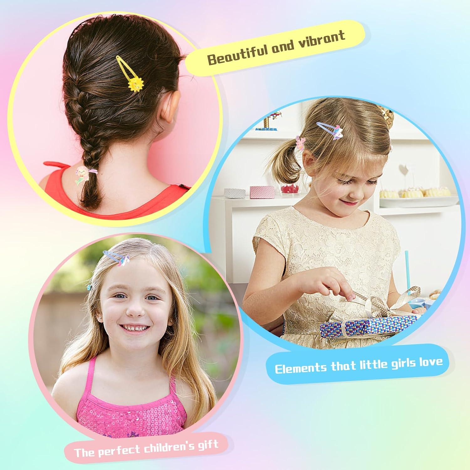 24 Mädchen Haarspangen Haargummis Glitzer Regenbogen Blumen Set