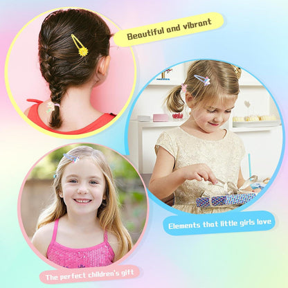 24 Mädchen Haarspangen Haargummis Glitzer Regenbogen Blumen Set