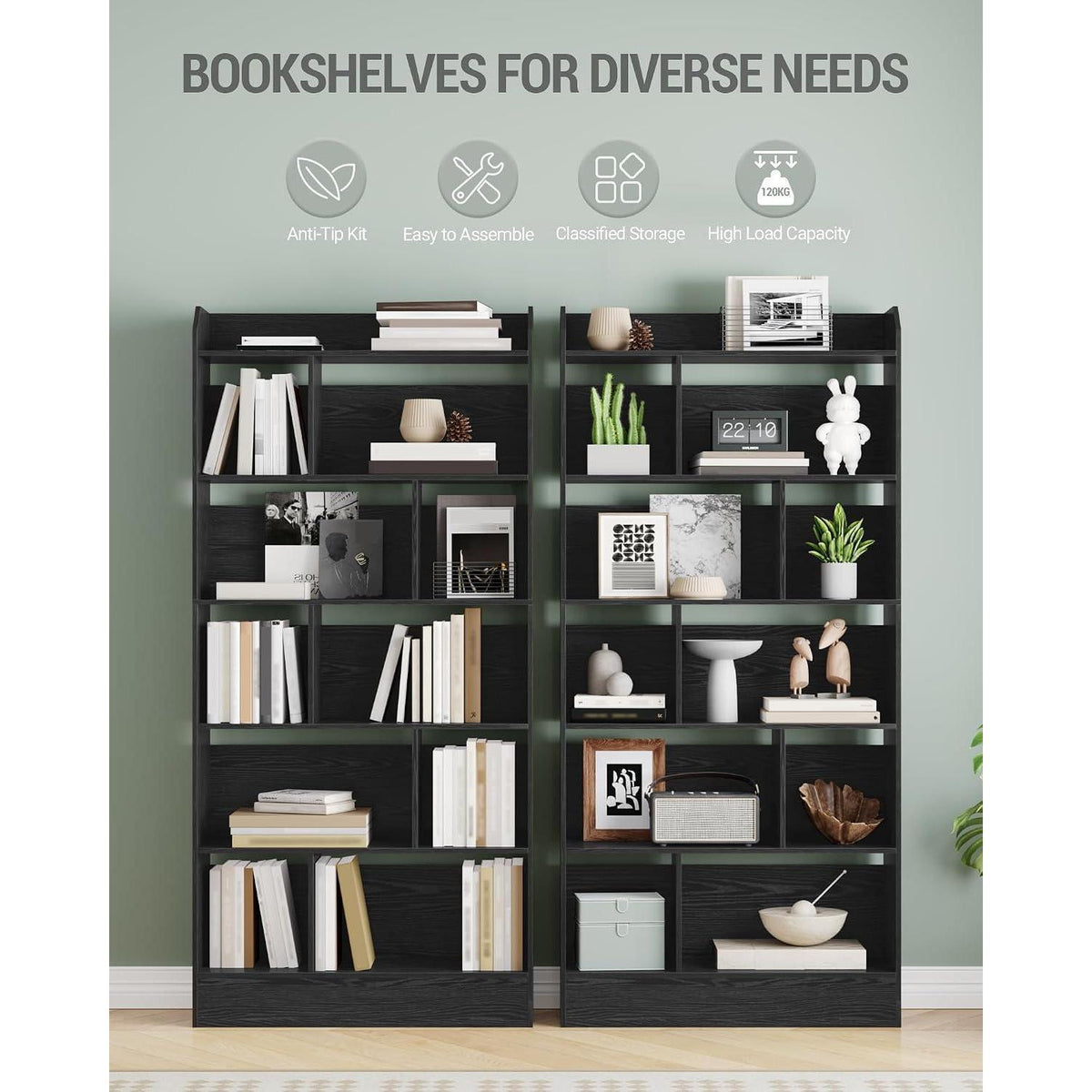 6-Fach Bücherregal Schwarz – 24x80x170 cm | Standregal & Aufbewahrung