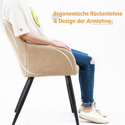 Esszimmerstuhl mit Armlehnen, Creme Beige in Lederoptik