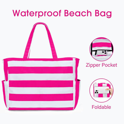 Strandtasche XXL wasserabweisend mit Streifenmuster und viel Stauraum