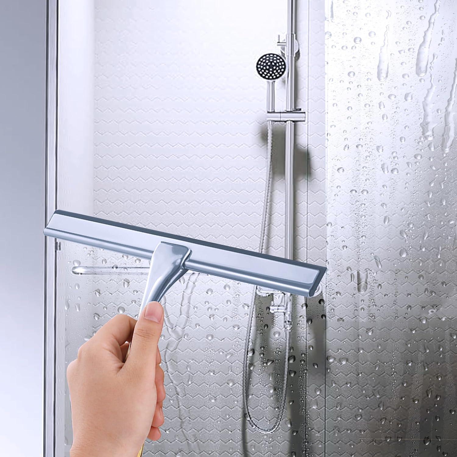 Duschabzieher mit selbstklebenden Haken, Glaswischer Silber 30 cm