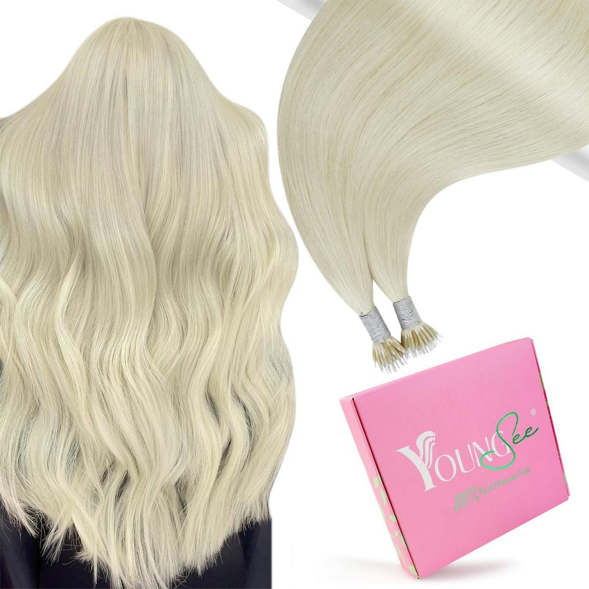 Echthaar Nano Ring Extensions Blond 45cm – Platinblond Haarverlängerung