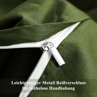 Bettwäsche-Set Baumwolle 200x220 Olivgrün mit Reißverschluss