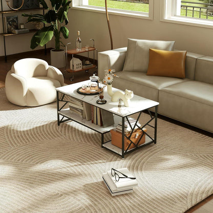 Moderner Couchtisch Marmor-Design Weiß Groß Stauraum