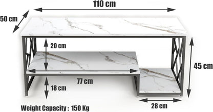 Couchtisch Weiß Modern Marmor Groß Stauraum TischMetall Rahmen