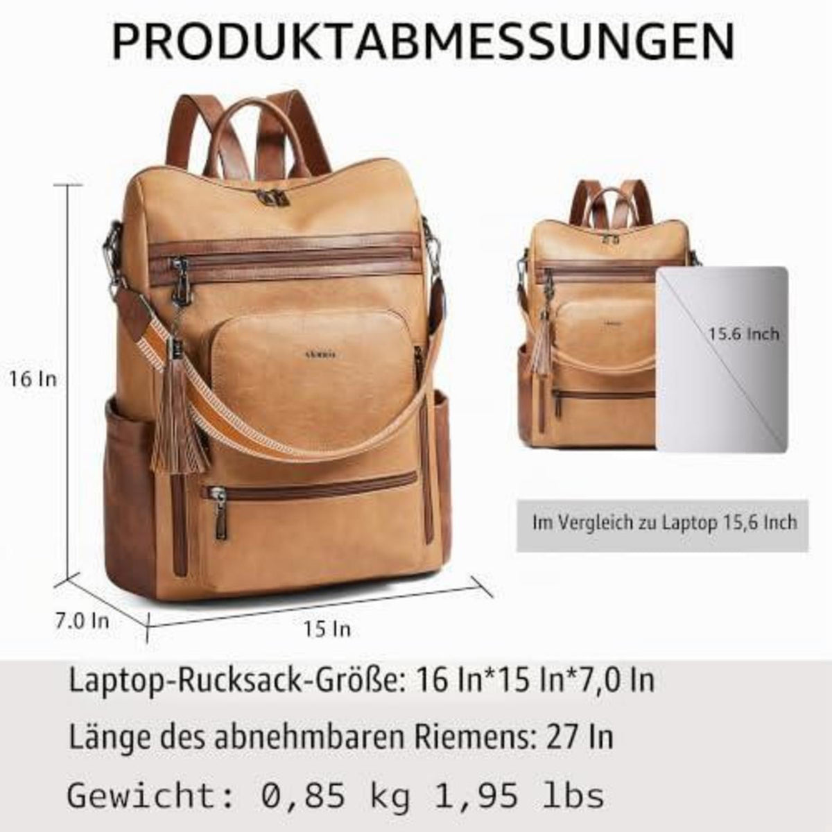 Rucksack Damen Laptopfach 15,6 Zoll Wasserdicht Business in Lederoptik