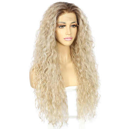 Lockige Blond Lace Front Perücke – Synthetisch & Hitzebeständig 26 Zoll