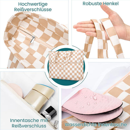 Strandtasche XXL mit Reißverschluss, Damen Badetasche Faltbar