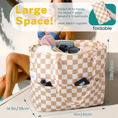 Strandtasche XXL Damen Reißverschluss, Große Badetasche mit mehreren