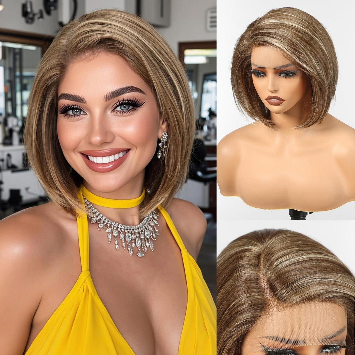 Braune Bob-Perücke mit Lace Front – 25 cm, T-Teil
