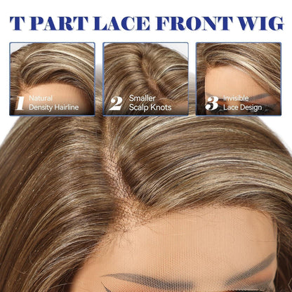 Braune Bob-Perücke mit Lace Front – 25 cm, T-Teil