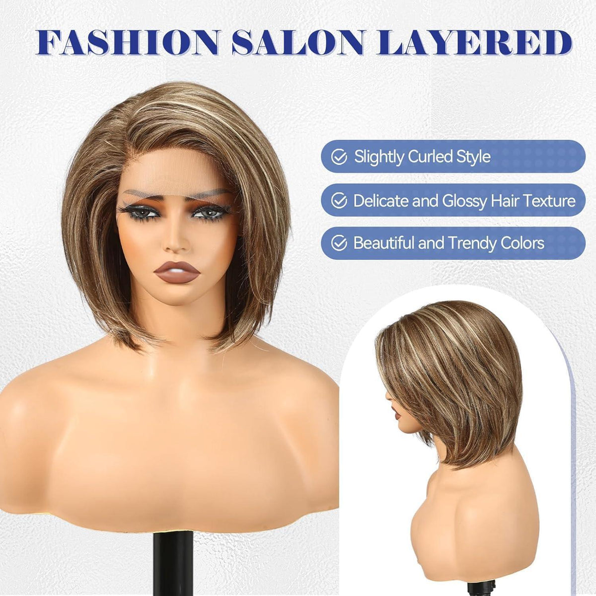 Braune Bob-Perücke mit Lace Front – 25 cm, T-Teil
