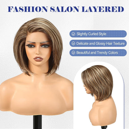 Braune Bob-Perücke mit Lace Front – 25 cm, T-Teil