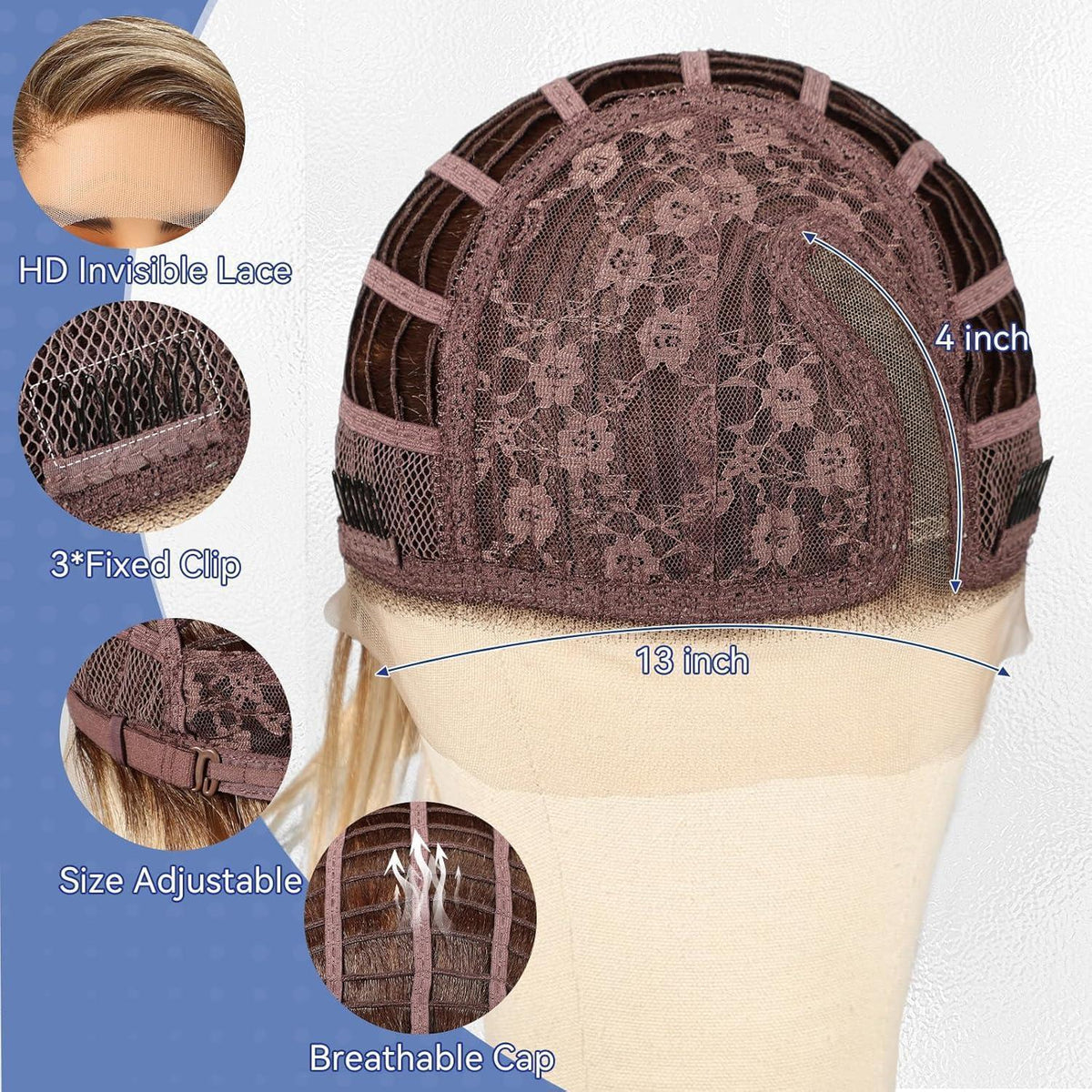 Braune Bob-Perücke mit Lace Front – 25 cm, T-Teil