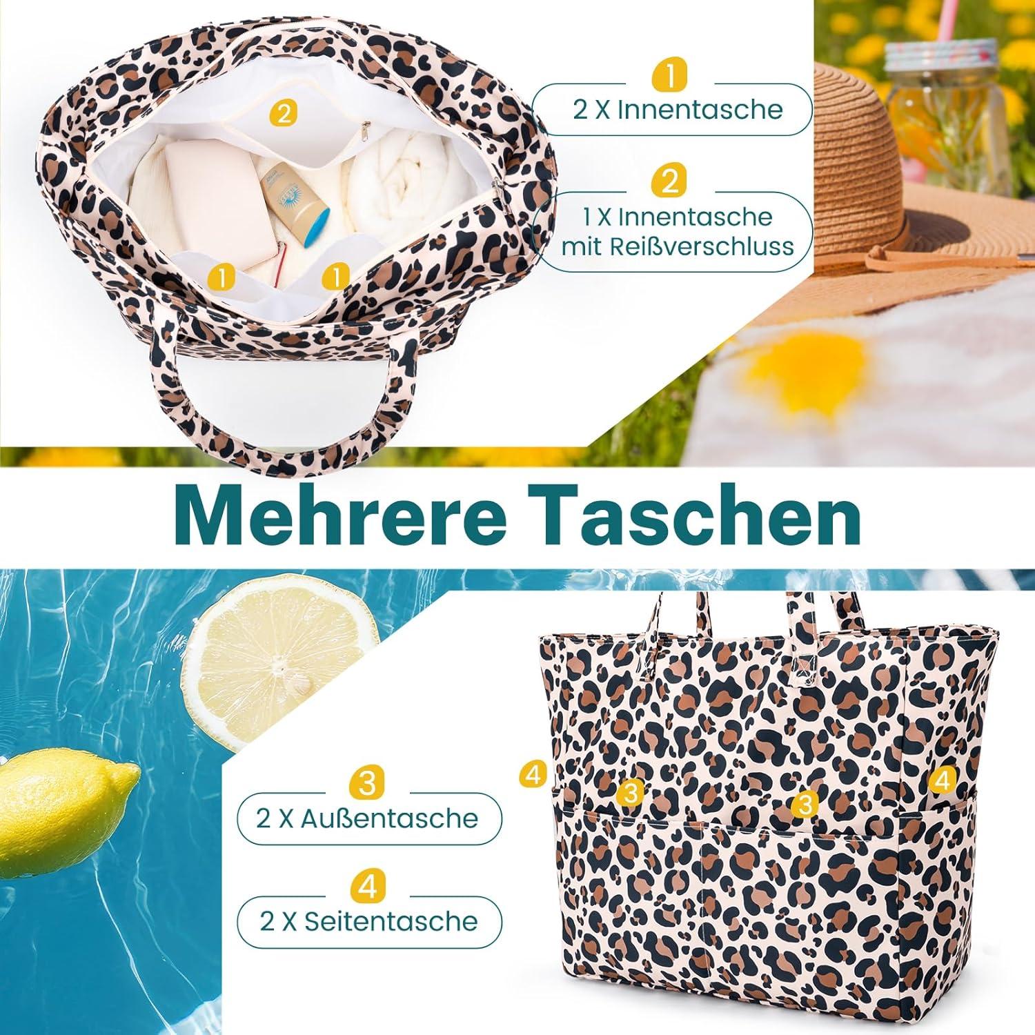 Strandtasche XXL mit Reißverschluss Damen Große Badetasche Beach Bag
