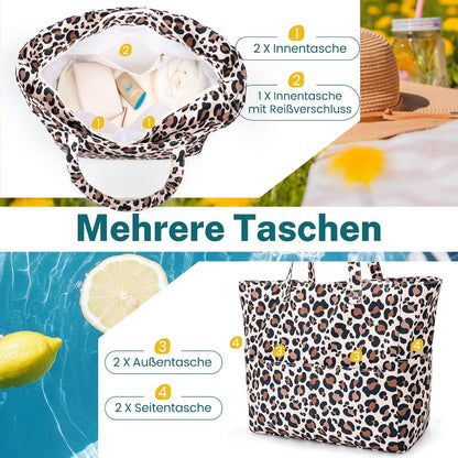 Strandtasche XXL mit Reißverschluss Damen Große Badetasche Beach Bag