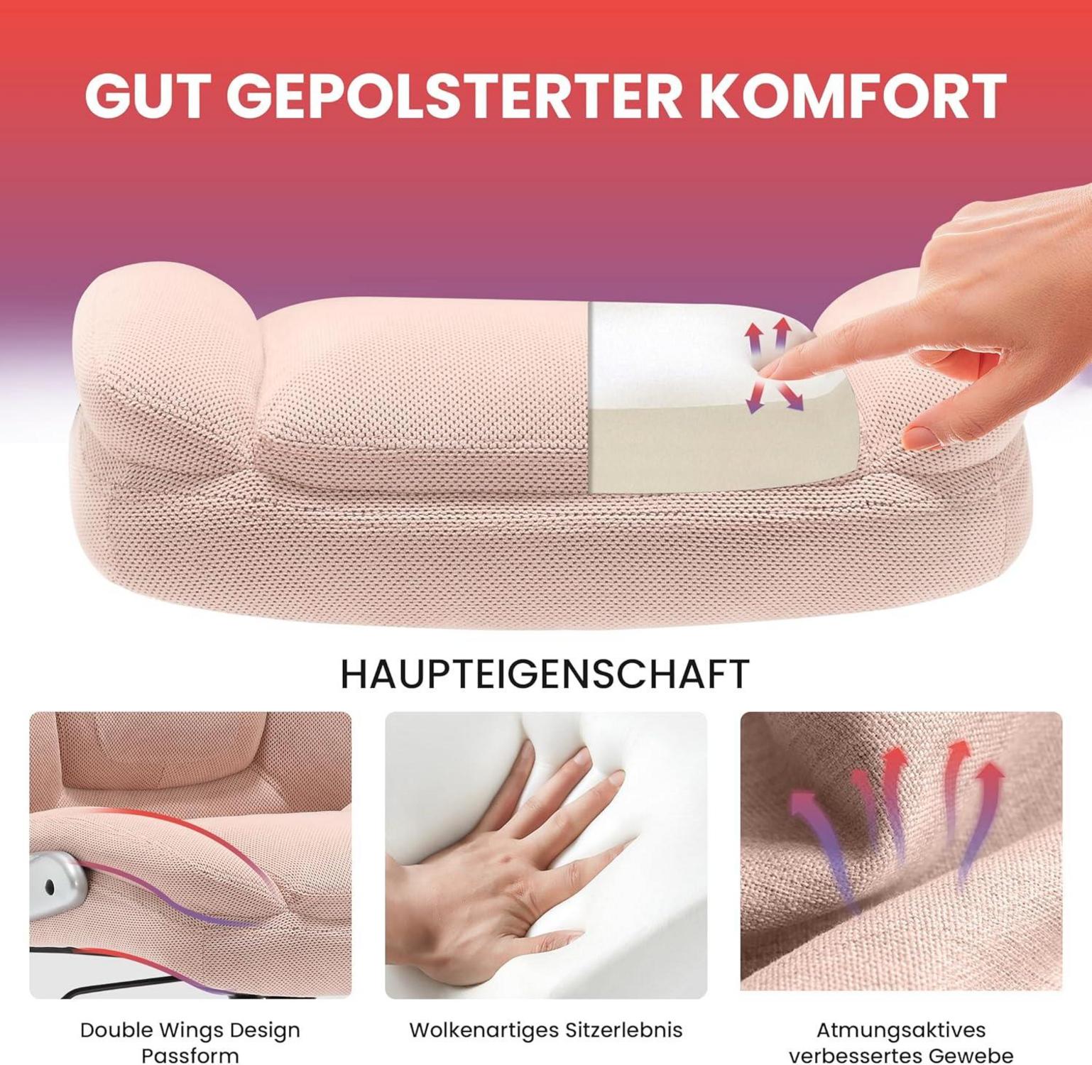 Fantasylab Bürostuhl Stoff 180KG belastbarkeit Hochbelastbares Metallgestell Rosa