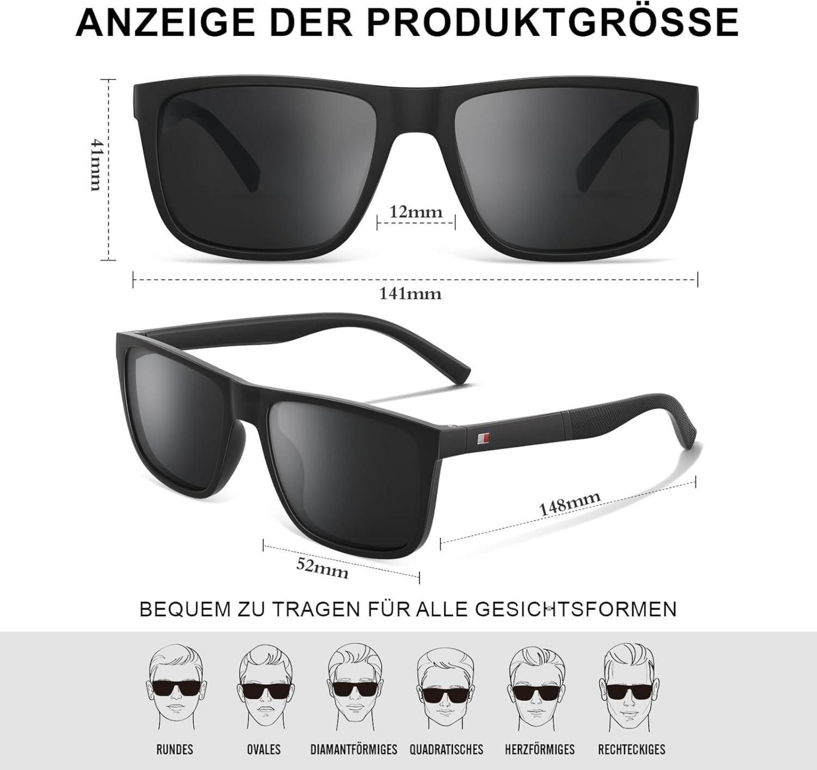 Glapeame Polarisierte Sonnenbrille Herren Damen UV400-Schutz Schwarz