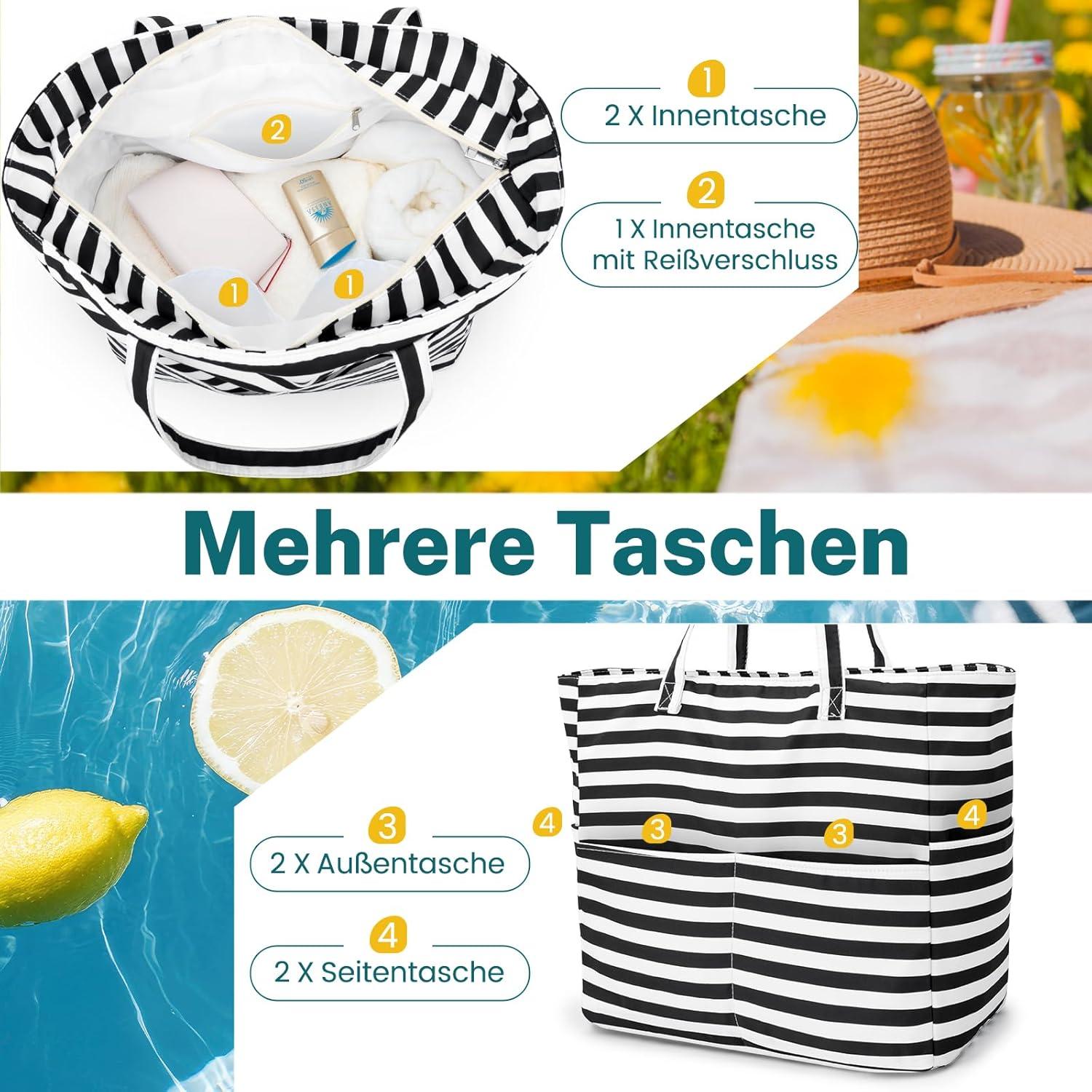 Strandtasche XXL mit Reißverschluss Damen Shopper Leicht Faltbare