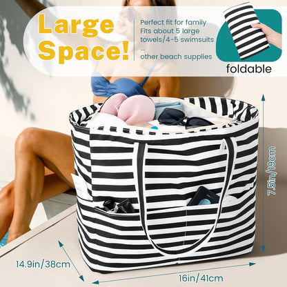 Strandtasche XXL Damen Große Beach Bag mit Reißverschluss Schwimmbad Urlaub