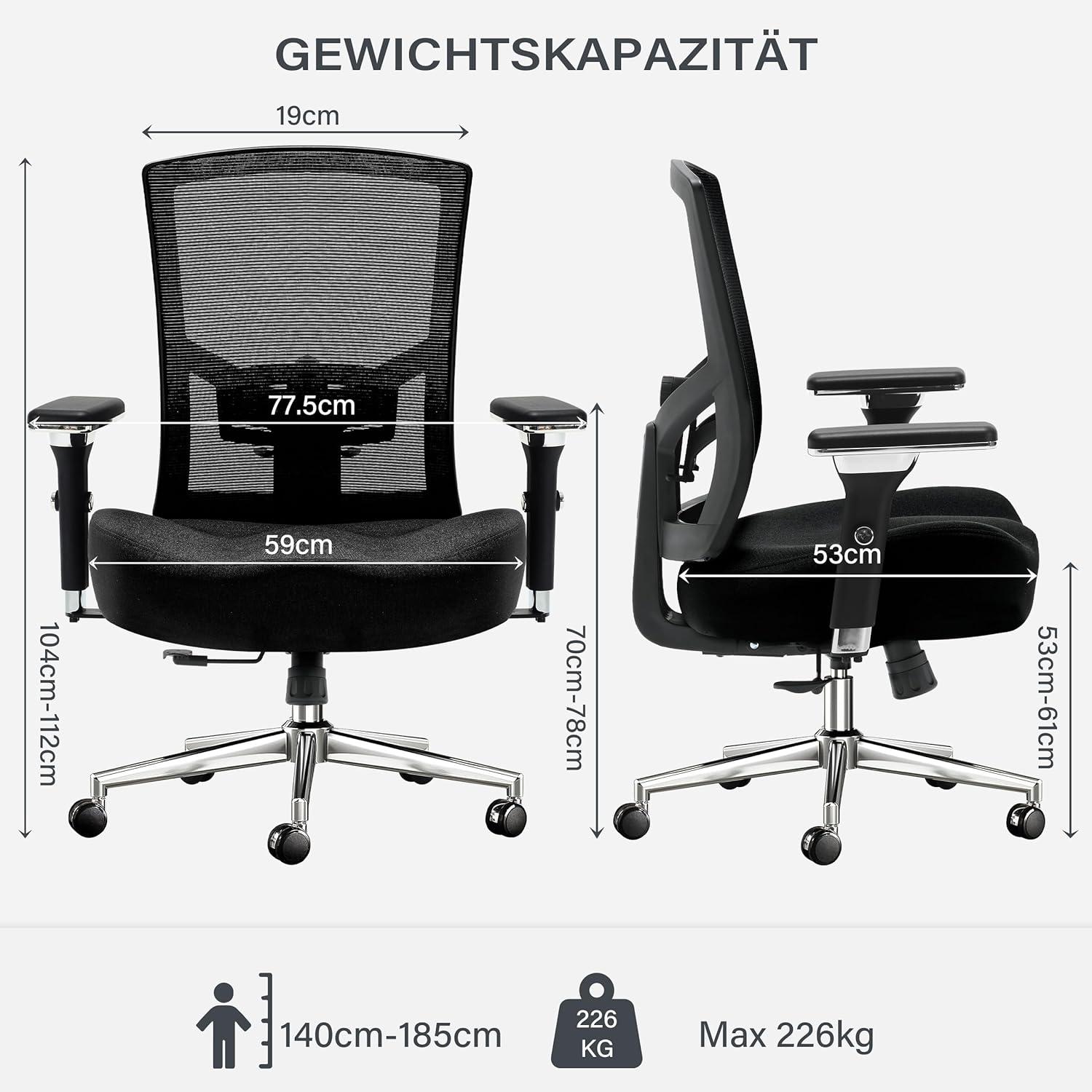 Blue Whale Bürostuhl 200KG Ergonomischer Mesh-Schreibtisch-Stuhl