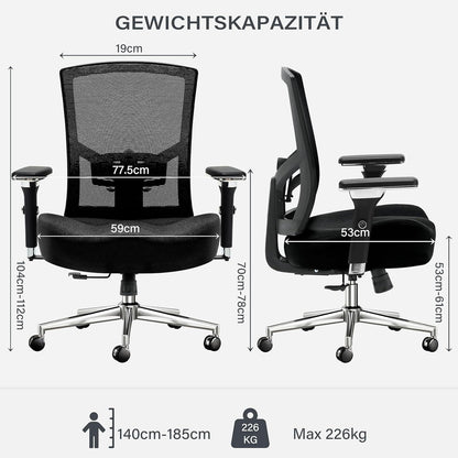 Blue Whale Bürostuhl 200KG Ergonomischer Mesh-Schreibtisch-Stuhl
