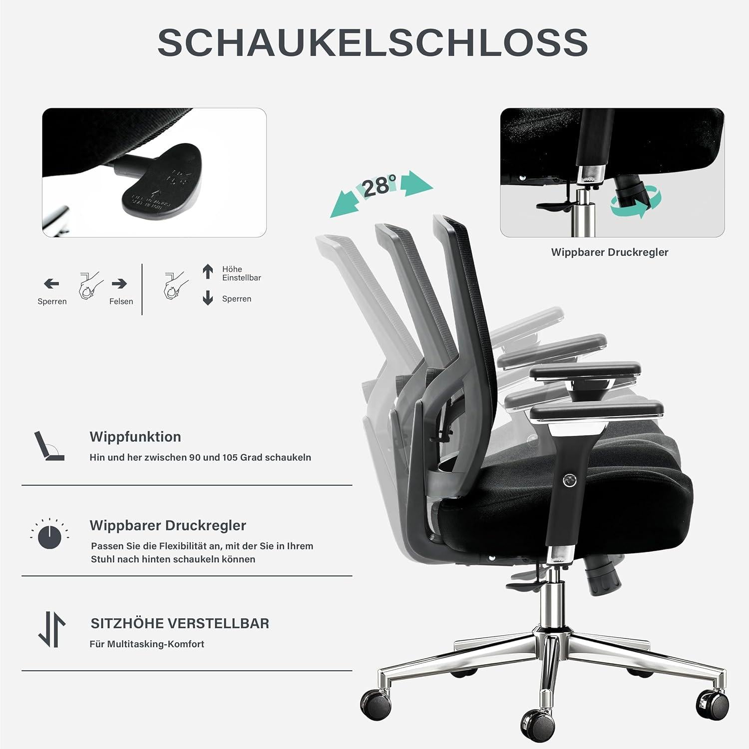 Blue Whale Bürostuhl 200KG, Ergonomischer hoher Computerstuhl