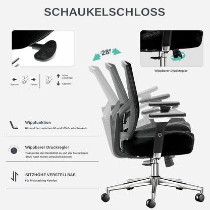 Blue Whale Bürostuhl 200KG, Ergonomischer hoher Computerstuhl