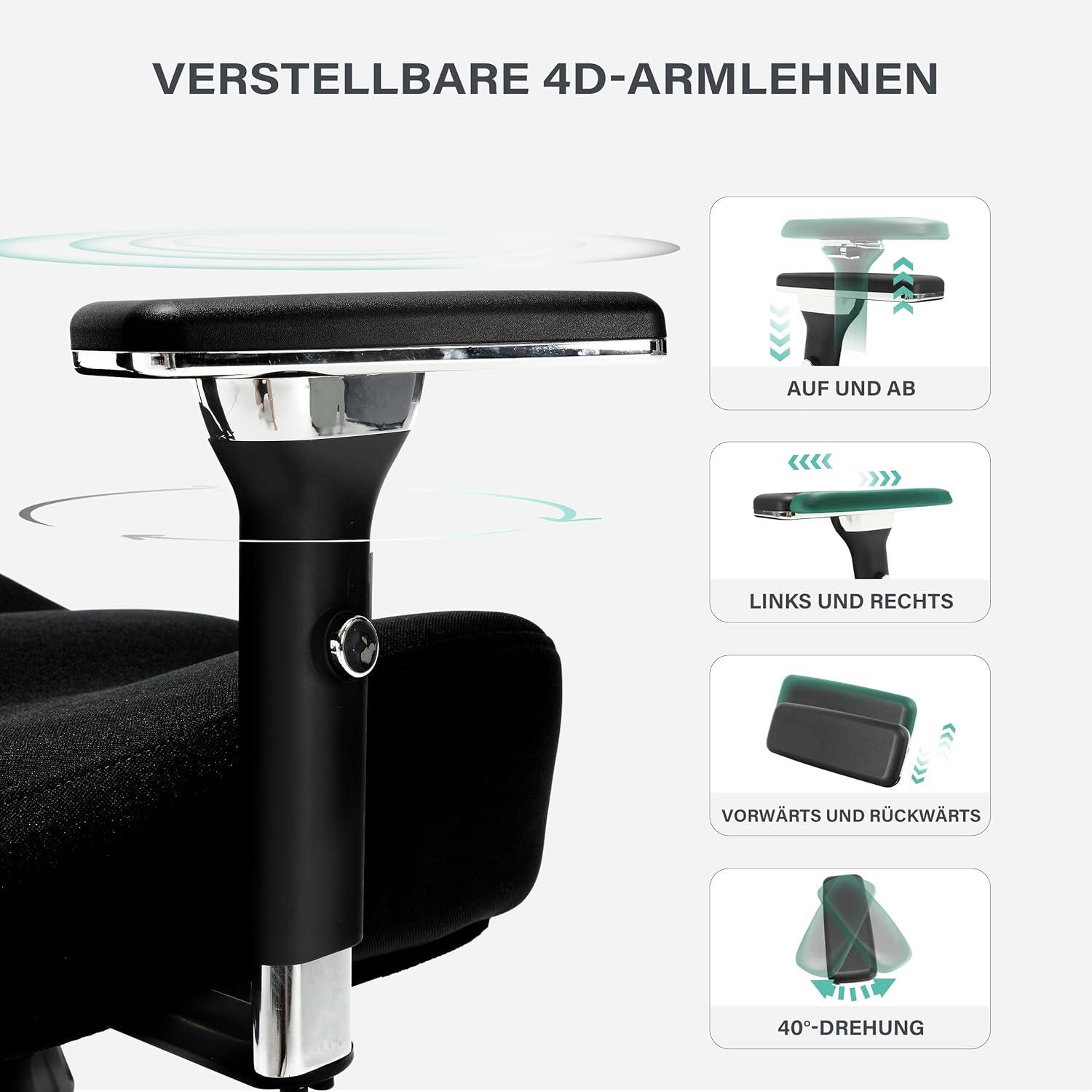 Blue Whale Bürostuhl ergonomisch hoch 200KG Mesh 4D Armlehnen