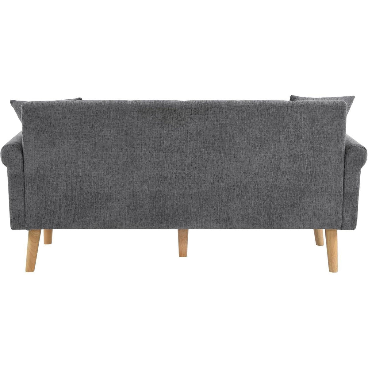 Schlafsofa Grau, 2-Sitzer Couch mit Kissen & Massivholzfüßen