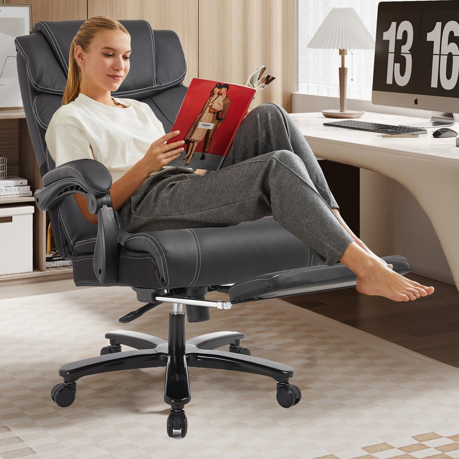 KREAM Chefsessel Bürostuhl mit Fußstütze ergonomisch 210 kg PU Leder