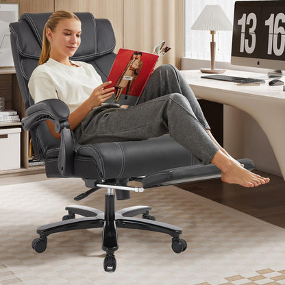KREAM Chefsessel Bürostuhl mit Fußstütze ergonomisch 210 kg PU Leder