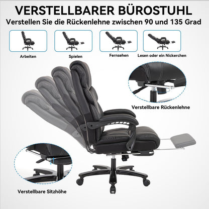 KCREAM Chefsessel Bürostuhl Ergonomisch 210kg Belastbarkeit PU Leder Gaming Stuhl
