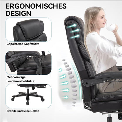 KCREAM Chefsessel Bürostuhl Ergonomisch 210 kg Belastbarkeit PU Leder Gaming